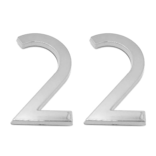 Diggoo 2 Pack Mailbox Numbers 2, 2.76 Inch High, Door Address Numbers Stickers for Apartment, House, Room, Office, Cars, Trucks, Silver Plating Process Number Sign