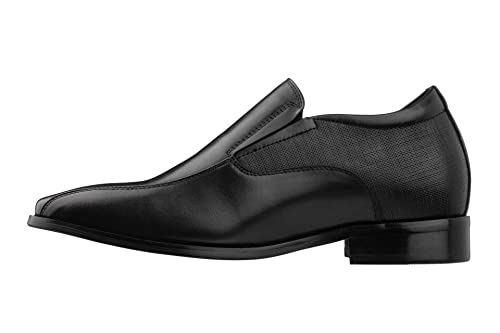 TOTO Men's Invisible Height Increasing Elevator Shoes - Black Leather Slip-on Formal Dress Loafers- 2.2 Inches Taller - Y6361 - Size 9.5 D(M) US3