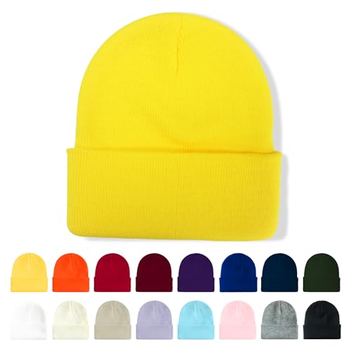 Image of Winter Beanie Acrylic Knit Cuffed Plain Hats Skull Cap Warm Beanies for Men Women