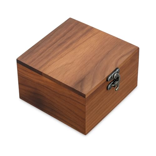 LONMAIX Handcrafted Walnut Wood Keepsake Box 4.3 x 4.3 x 2.5 inch Jewelry Watch & Gift Storage Box Rustic Wooden Box for Wedding Birthday Christmas