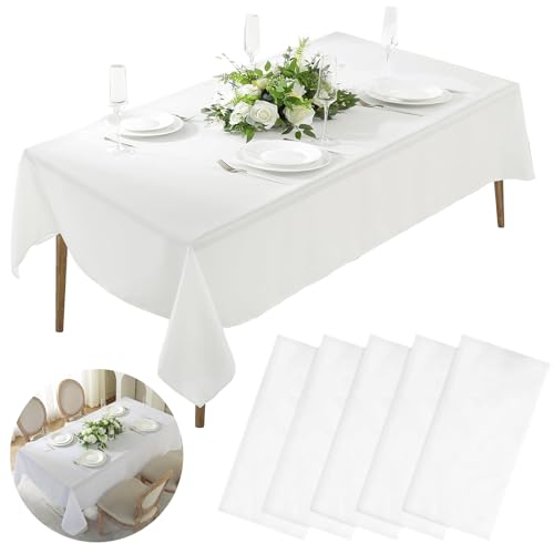DabbOo 5 peças toalha de mesa descartável branca toalha de mesa retangular, 137 x 274 cm, toalhas de mesa impermeáveis para aniversário descartável, adequada para piqueniques, festas, aniversários