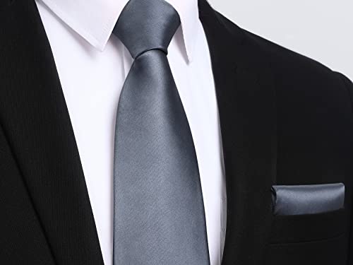 Image of HISDERN Mens Solid Color Ties Formal Satin Necktie and Pocket Square Set Classic Wedding Business Tie & Handkerchief