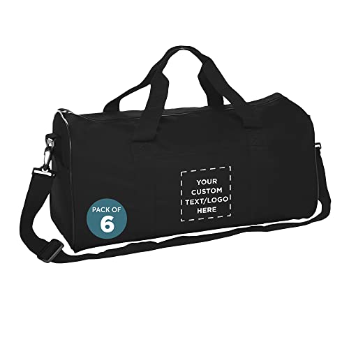 Custom Fitness Duffle Bags Set of 6, Personalized Bulk Pack - Great for Everyday Use, Perfect for Travellers, Athletes, Fitness Fanatics - Black