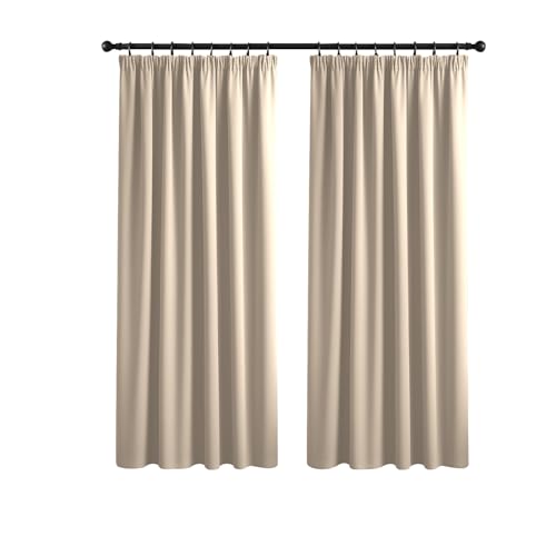 Yorkshire Bedding Thermal Blackout Curtain 66 x 54 Pencil Pleat Noise Reducing Tape Top Insulated, Sunlight Blocker, Dark and Plain Cream Curtains with 2 Tie Backs (167 x 137 cm)