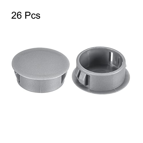 Image of uxcell 31 /32 inch Plastic Hole Plugs, 26Pcs Flush Type Panel Round Snap in Fastener Knockout Locking Plugs for Furniture Insert End Caps Panels, Gray