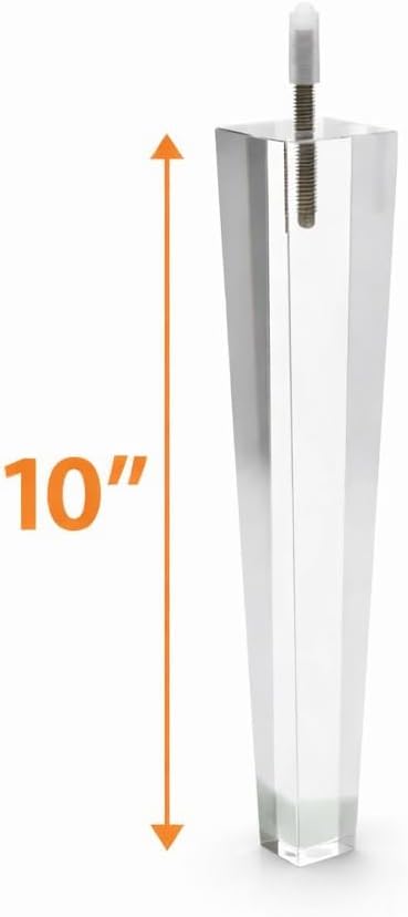 Acrylic Furniture Legs for Sofa, Cabinet, Table Lucite Furniture Legs Large 10" H Tapered Square Furniture Legs with 5/16" Bolt 4PC