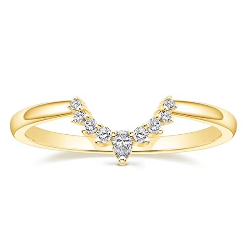 Mameloly CZ Wedding Bands for Women Pear & Round Shaped Cubic Zirconia Curved Stackable Engagement Rings for Her Size 4-12