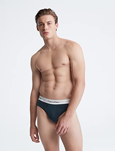 Calvin Klein Men's Modern Cotton Stretch 3-Pack Hip Brief, Midnight Navy, Mauve Brown, Iceland Blue #TOP1