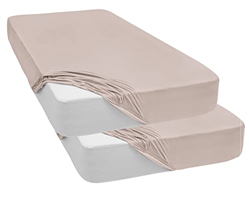Mixibaby 2 er Pack Spannbettlaken Jersey Spannbetttuch 100% Baumwolle Bettlaken Spannbettuch Laken 28 Farben, Größe:90 x 200 cm, Farbe:Beige