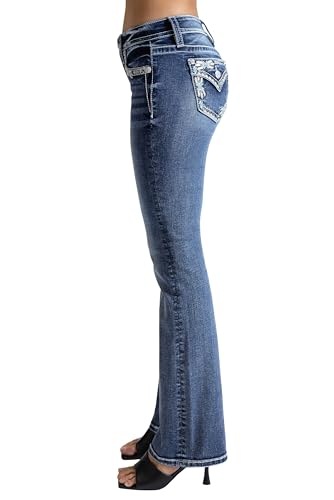 Miss Me Women's Aqua Topaz Faux Flap Pocket Mid-Rise Bootcut Jeans3