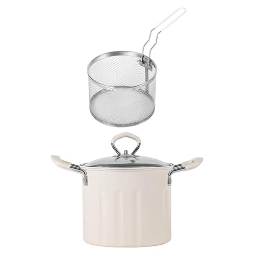 Image of 3L Deep Frying Pot with Strainer Kitchen Frying Pan for Frying Party Kitchen White | Home & Garden