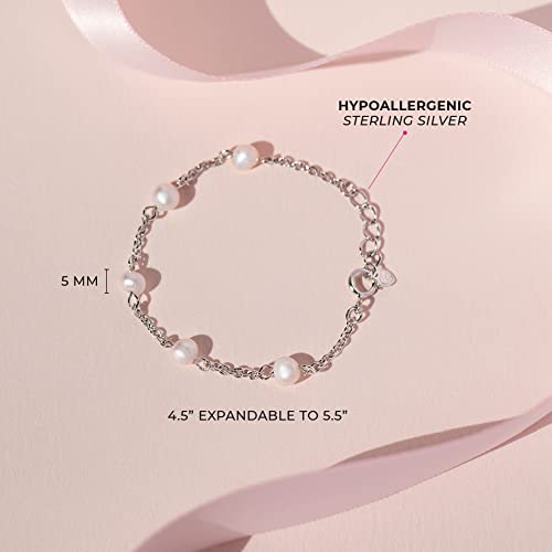 Image of 925 Sterling Silver Delicate Freshwater Cultured Pearl Strand Adjustable Bracelet For Little Girls - Classic and Elegant Children's Jewelry For Formal Occasions - Gifts For Religious Events