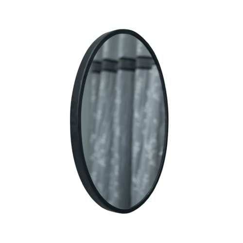 Image of Quality Glass Metal Frame Oval Wall Mirror Royal Mirror Home Decorative Mirror Modern Mirror Living Room Mirror Wall Mirror Bathroom Mirror Size 18x24 inches Color Black MF 41