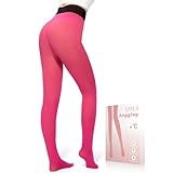 UISLII Fleece Lined Tights Women, Warm Pantyhose leggings Women,Fake Translucent Thermal Skin Colored Tights for Winter(Pink Foot Medium -Medium Height)