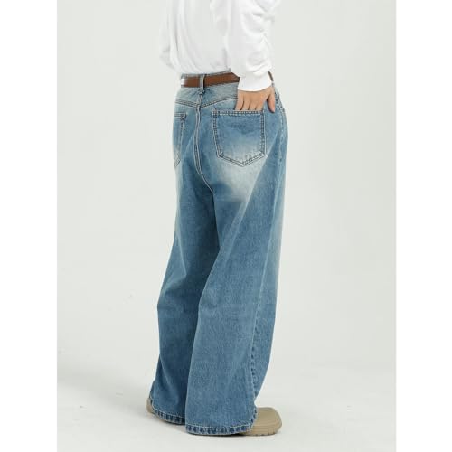 Jean homme jambes larges coupe droite ample denim bleu polyvalent