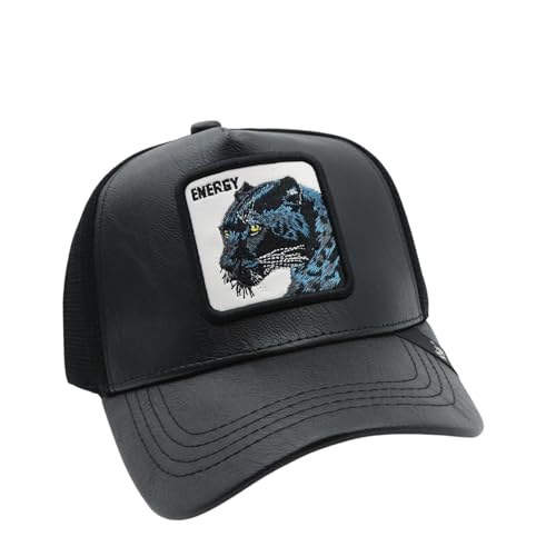 Image of kill off Leather Baseball Cap Panther Patch Cap Trucker for Men Snapback Mesh Animal Patch Hat Men's Black Djustable Baseball Hat Streetwear Fashion Hat