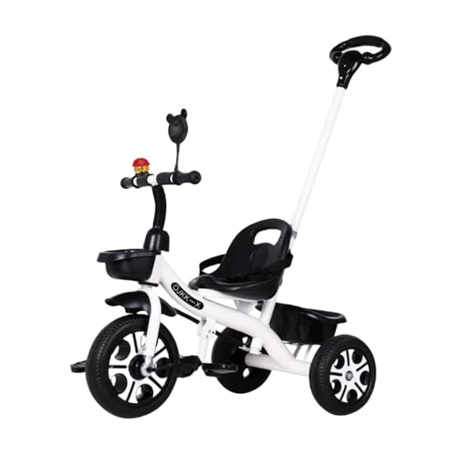 KCNN 子供乗せ自転車 三輪車 キックバイク 三輪車 手押し棒付き 子供自転車 自転車 3輪 赤ちゃん おもちゃ 調節可能なシート 軽量 組み立て簡単 1 〜 6 歳のお子様向け 乗用玩具 (ホワイト)