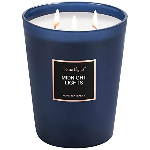 HomeLights Highly Scented Soy Candles Big 33.3 oz for Home. 3 Cotton Wicks, Smokeless Long Lasting 130 hrs in Midnight Lights. 5x6, Great Gift for Women & Men Cover