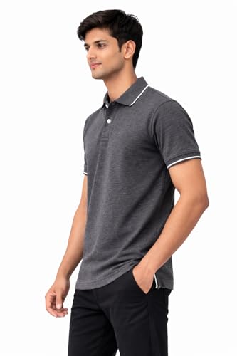 Image of Hangout Hub | Mens Cotton Polo T-Shirt | 270 GSM Premium | Solid Regular Fit | Collared Neck | Half Sleeve | Smart Casual Office Wear | Classic Polo Tee | Elephant Grey