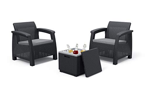 Alibert by Keter Corfu 2er Set Gartenstuhl aus Kunstoff + Beistelltisch Ice Cube Cover