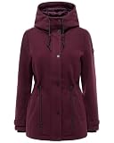 Navahoo Damen Übergangsmantel warmer Kurzmantel in Wollmantel-Optik mit Taillenzugkordeln und Kapuze Lächelstern 14 Wine Gr. XL