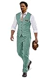 Furuyal Mens Linen Suits for Men 2 Piece Suits Groomsmen Tuxedos Prom Beach Linen Vest and Pants Set for Wedding Light Green-XXL