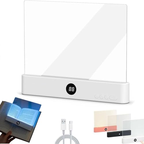 Smart LED Book Light,LED Buchlampe,Panel Book Light,Augenschutz leselicht buch Buchseite Licht Mit 3 Farben und Timer,Leselicht Buch,Tragbare Flaches Buchlicht Zum Lesen Im Bett Bei Nacht (Weiß)