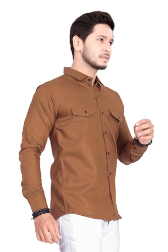 Image of Men's Cotton Spread Collar Full Sleeve Regular Fit Solid Casual Shirt with Double Pockets - Stylish Comfortable Shirt for Everyday Wear