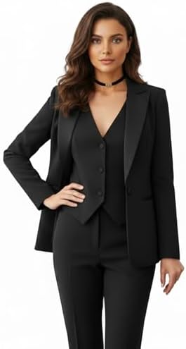 Women's Suiting Pantsuit 3 Piece Set Black Wedding Business Office Casual Pant Suits