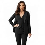 Allingentle Women's Suiting Pantsuit 3 Piece Set Wedding Business Professional Black Outfits Women Office Casual Pant Suits, Black, 10