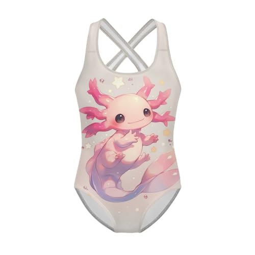 Image of Girls One Piece Swimsuit Axolotl Cross Back Straps Bathing Suit Lightweight Quick Dry Gymnastics Leotard