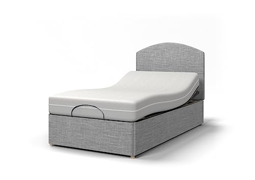 Backcarebeds Majestic Individual (3Ft Single) Electric Adjustable Bed Comes with Memory Foam Mattress & Quiet Motors | Mobility Beds | Headboard 1A in Woven Ash Colour