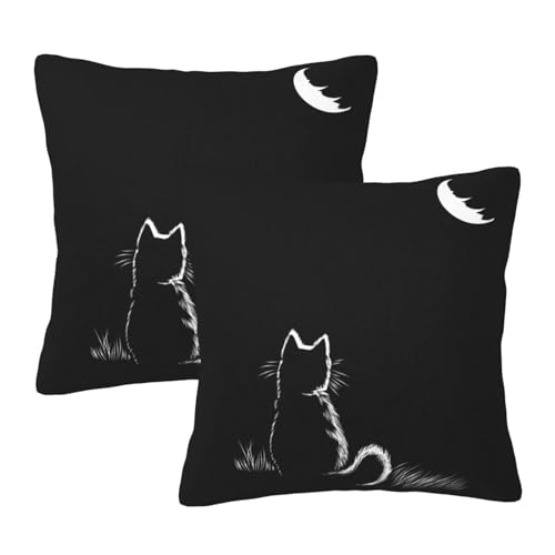 Chioee クッションカバー 2枚セット 黒猫 ねこ 猫柄 シンプル 座布団カバー 柔らかい 肌触り良い ソファ背当て 抱き枕カバー 装飾枕カバー カジュアル ピロケース 車用 肌触り良い インテリア飾り 部屋飾り 四季通用 CCZ2290W 55x55