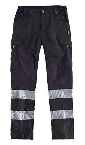 WorkTeam Pantalón Multibolsillos de Alta Visibilidad, con Cintas Reflectantes Discontinuas y Cintas Personalizadas, Trabajo. Unisex Negro M