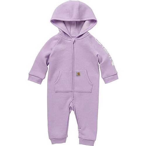Image of Carhartt baby-girls Long-sleeve Hooded Zip-up Footless Jumpsuit One-piece Hoodie