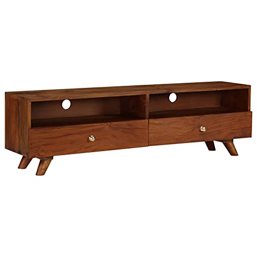 XHNIFBN Mueble bajo de TV de madera maciza recuperada de 140 x 30 x 40 cm, armario de TV retro con 2 compartimentos y 2 estantes, hecho a mano, para salón, oficina en casa y dormitorio