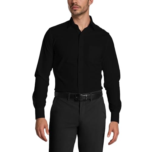Mens Dress Shirts Long Sleeve Collared Stretch Solid Formal Wedding Dating Business Casual Button Down Shirt Pocket