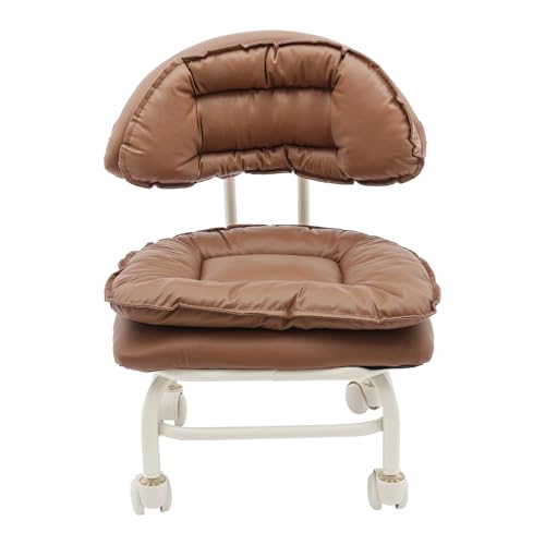 KUMOYOU Rolling Stool with Back Rest, Heavy Duty Ergonomic Roller Chair, 330 LBS Capacity Office Stool with 4 Universal Wheels, Multi-Scene Stool for Home Garage School Bedroom (Brown)