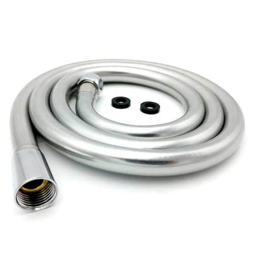 Xcel Home WRAS Approved Quality Strong 1.5m Leakproof Smooth Pearl Silver PVC Flexible Anti-Kink Shower Hose with Solid Connector (Product Code: SH150-SIL-WRAS SNL)