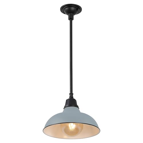 Image of JONATHAN Y Jasper 1-Light Farmhouse 12.25 inch Metal Pendant, Matte Silver Blue | Indoor Outdoor Use, Rustic Vintage Dome Shade, Adjustable Height, Kitchen Island Porch Entryway, LED Bulb Included