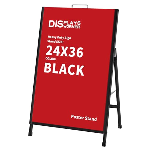 DISPLAYSWORKER Heavy Duty A-Frame Sidewalks Signs 24x36 Inch,outdoor Sandwich Board Sign Black Coated Steel Metal Single-Sided,Slide-in Folding for display frame only (Single Side (flat-pack))