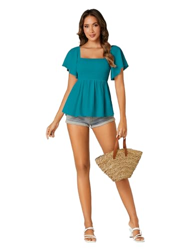 Image of LYANER Women's Square Neck Cute Peplum Top