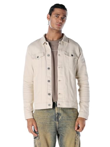 Image of JACK & JONES Men's Spread Collar Cotton Standard Length Washed Denim Jacket