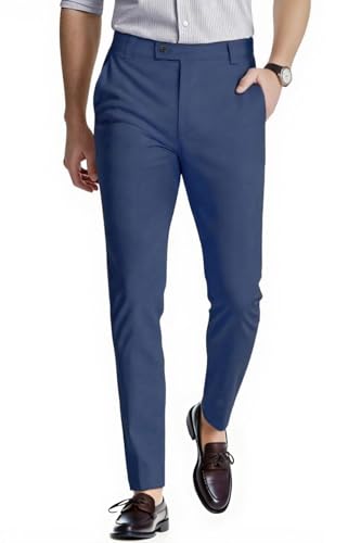 GINGTTO Mens Slim Fit Dress Pants Stretch Blue Tapered Skinny Slacks 32