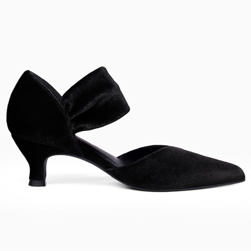 Image of Coutgo Womens Low Kitten Heel Dress Shoes Pointed Toe Slip on Ankle Strap Cutout Elegant Party Wedding Pumps