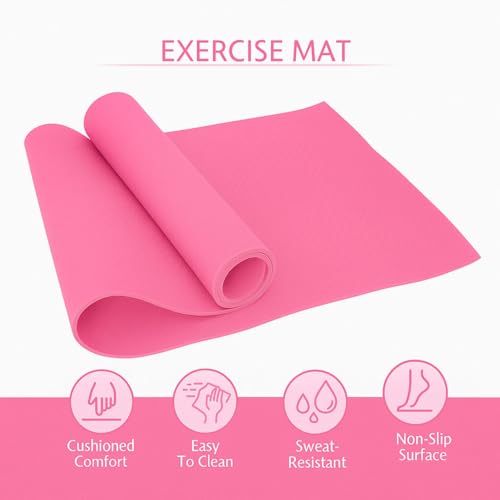 Image of Yoga Mat for Women and Men 4mm with Carry Strap EVA Material Extra Thick Exercise Mat for Workout Yoga Fitness Pilates and Meditation, Anti Tear Anti Slip For Home & Gym Use (Pink)