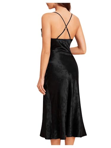 Image of Floerns Women's Spaghetti Strap Cowl Neck Long Slip Satin Silk Midi Dress