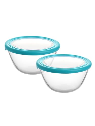 Image of CELLO Ornella Round Glass Mixing Bowls for Kitchen with Lid Set of 2 Pieces, 500ml Transparent | Freezer & Fridge Safe, Microwave Oven & Dishwasher Safe Toughened Glass Bowl for Serving Mixing Dining