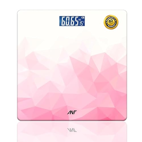 ANT Flora Ruby Digital Bathroom Weighing Scale for Body Weight | LCD Display | Highly Accurate | Tempered Glass | Compact Size | Conversion Switch | 3