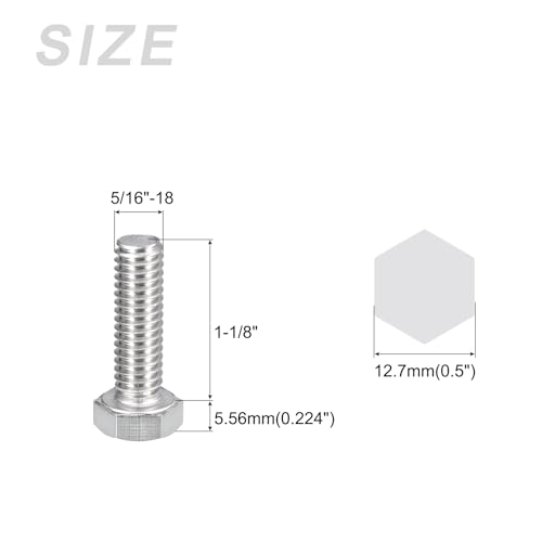 Image of METALLIXITY Hex Head Bolts (5 /16-18 x 1-1 /8 inch) 10Pcs, 304 Stainless Steel 18-8, Fully Threaded, External Hex Drive, Plain Finish, Hex Head Screw Bolt, Silver